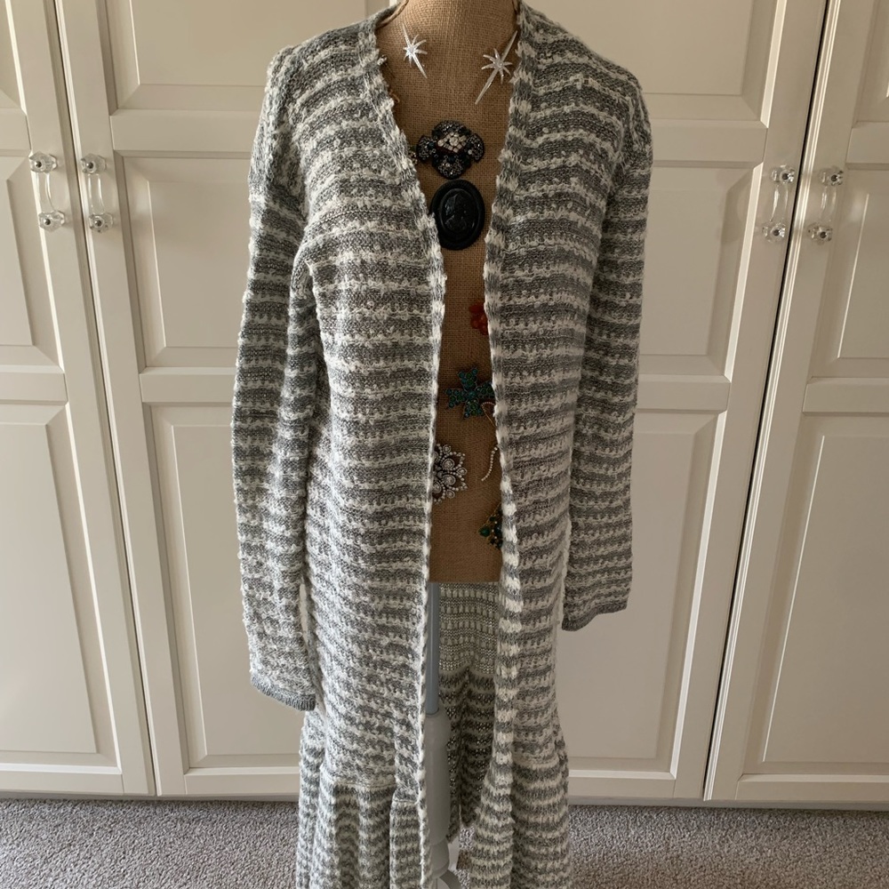 FREE PEOPLE “SMILE LIKE YOU MEAN IT”STRIPED SWEATER CARDIGAN DUSTER” Size S